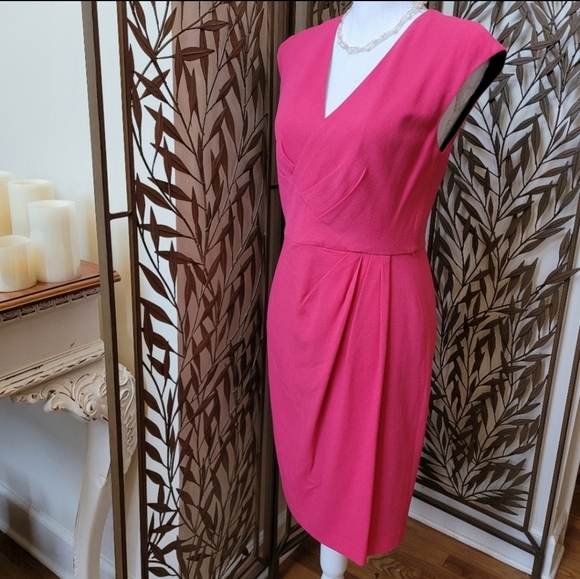 Lafayette 148 New York Pleated Barbiecore Fushia Hot Pink Sheath Midi Dress - Picture 7 of 12